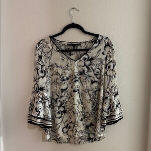 White House Black Market Monochrome Floral Blouse